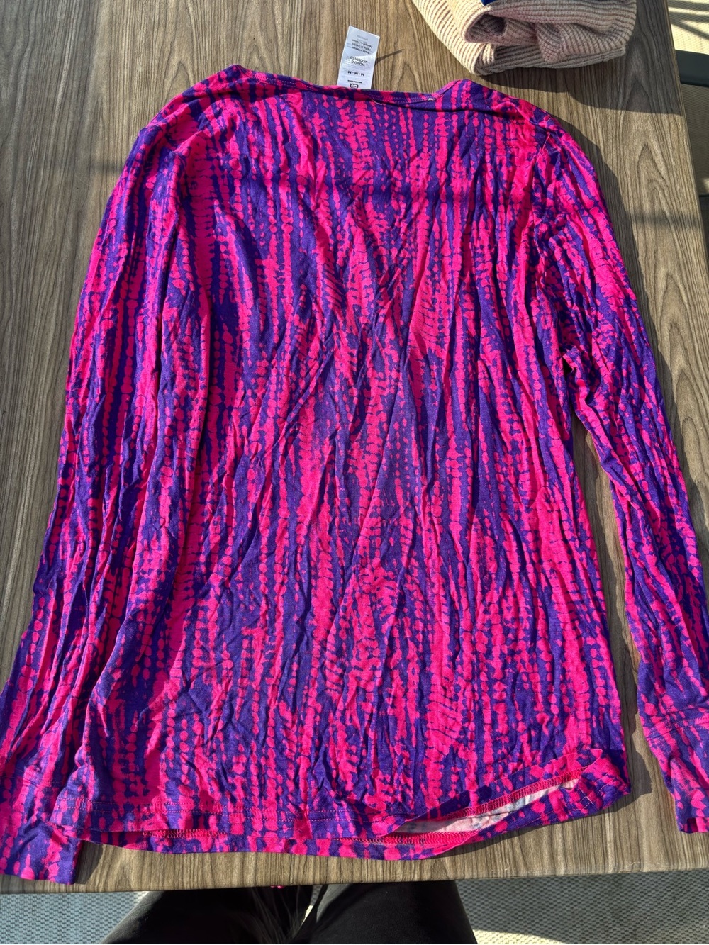 WonderWink Long Sleeve Crew Top in Bright Pink & Purple
